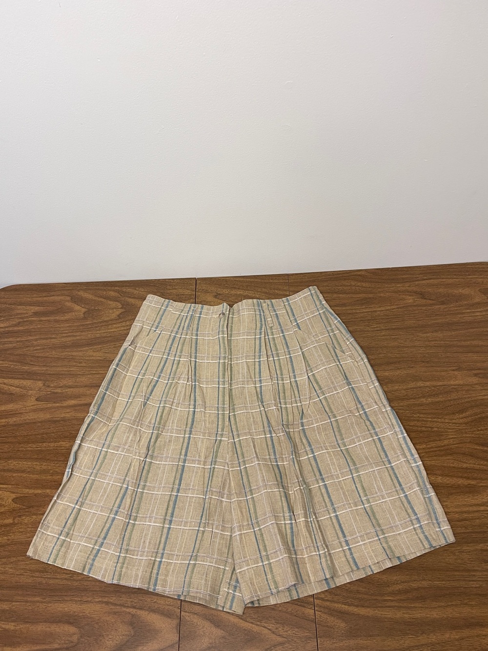 Vintage High Waist Linen Cotton Plaid Pattern Shorts